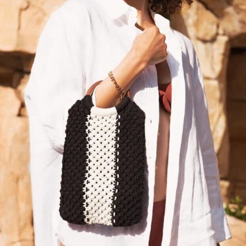 Laude The Label x Rachel Zoe Curateur Gabby Mini Macrame Wood Handle Bag NWT